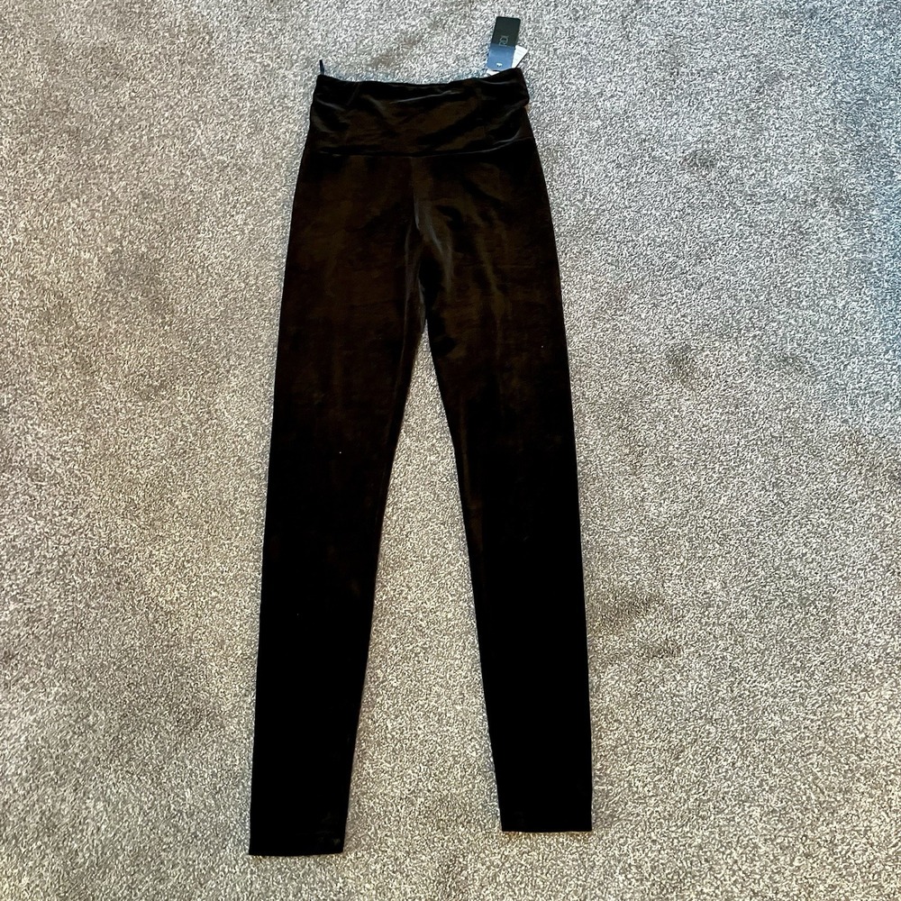 NWT RDI Nordstrom Sz Medium High Waist Velvet Velour Stretch Pants Women's Black